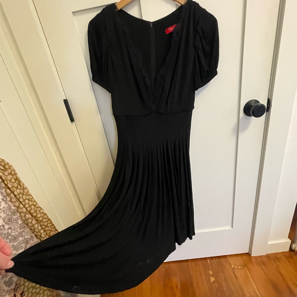 Christian Lacroix Black Pleated Short Sleeve Dress